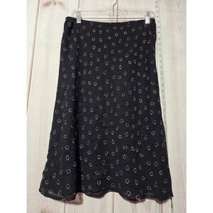 Ladies Medium Petite Black‎ Midi Skirt Polka Dot Chiffon Pull On Lightweight